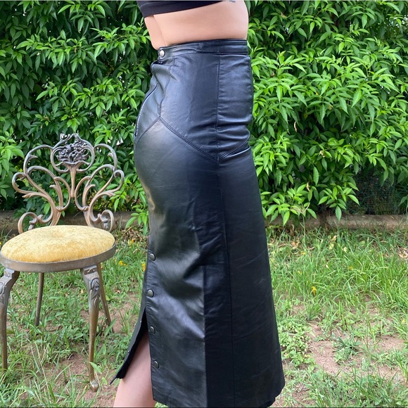 Vintage Skirts Vintage Leather Black Pencil Skirt Poshmark